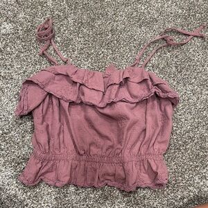 American Eagle Women's Ruffled Mauve Top